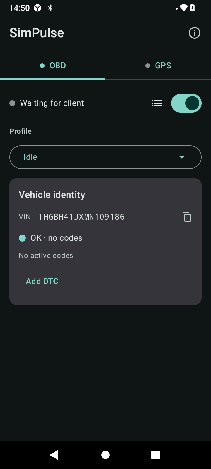 OBD main screen